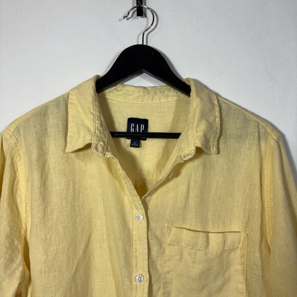 GAP Linen Blend Shirt Button Up Butter Yellow Mens XL Golden Haze Classic Preppy - Picture 2 of 9